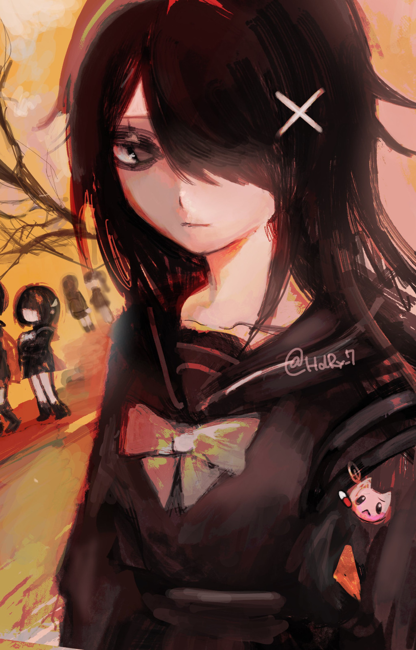 5girls, absurdres, ame-chan_(needy_girl_overdose), ame-chan_(school_uniform)_(needy_girl_overdose), arms_at_sides, black_eyes, black_hair, black_sailor_collar