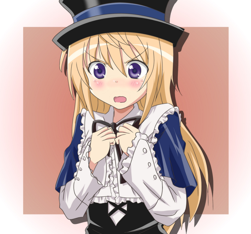 blush, charlotte_dunois, cosplay, crossover, frown, hat, infinite_stratos, long_hair
