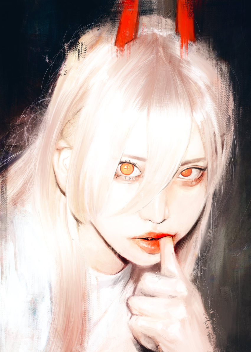 1girl, absurdres, blonde_hair, chainsaw_man, commentary_request, cross-shaped_pupils, hair_between_eyes, highres