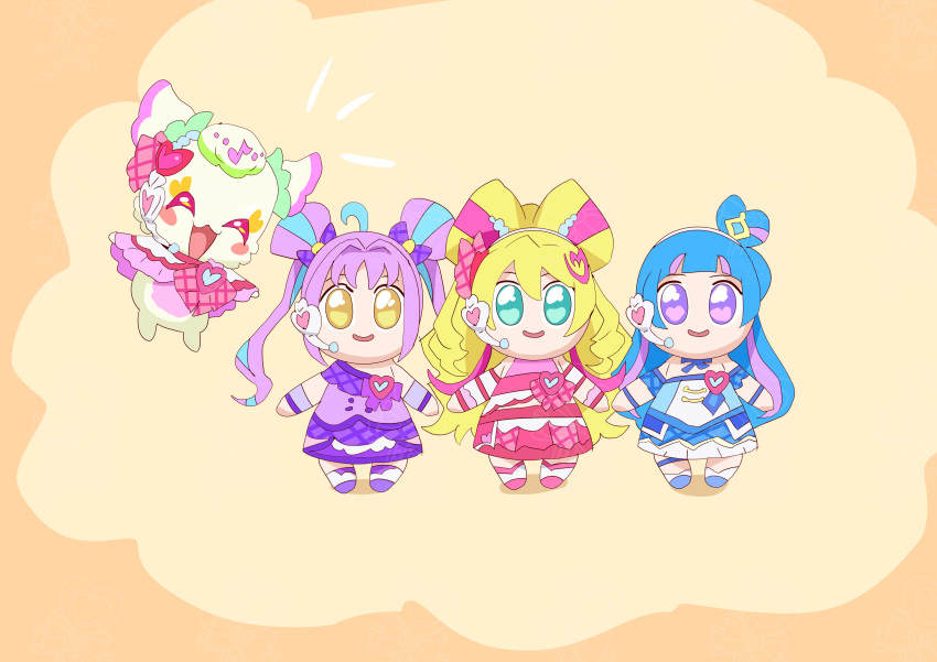 4girls, absurdres, bare_shoulders, blonde_hair, blue_hair, cure_idol, cure_kyunkyun, cure_wink