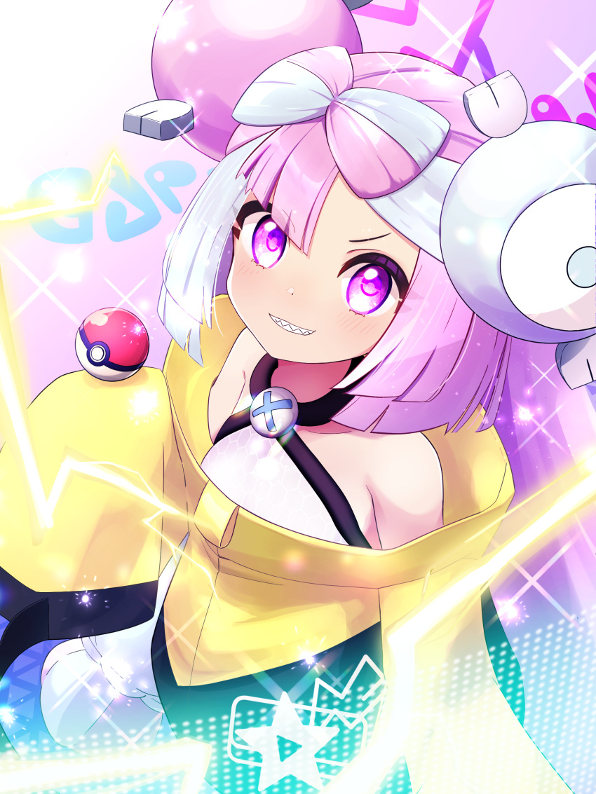 1girl, absurdres, bow-shaped_hair, character_hair_ornament, commentary_request, hair_ornament, highres, iono_(pokemon)