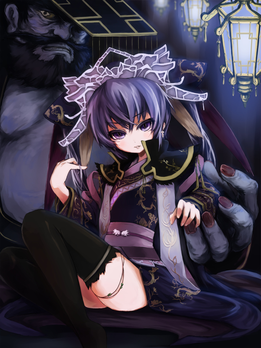 black_thighhighs, cao_cao, chinese_clothes, crost, crown, dong_zhuo, hands, highres