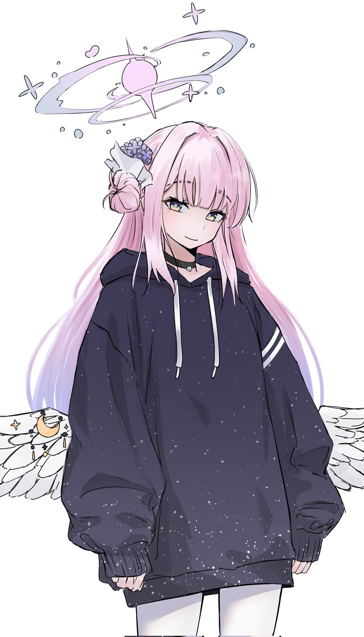 1girl, alternate_costume, black_choker, black_hoodie, blue_archive, choker, closed_mouth, commentary