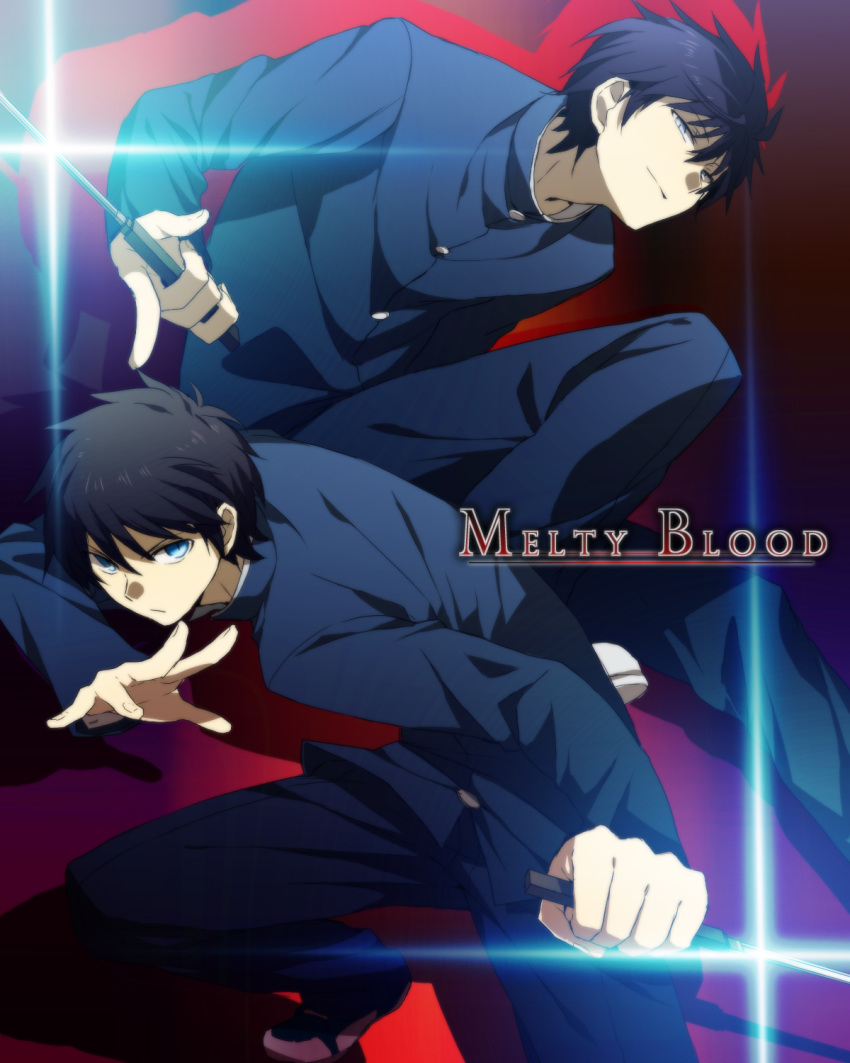 artist_request, blue_eyes, dual_persona, glowing, highres, knife, melty_blood, mizutsuki