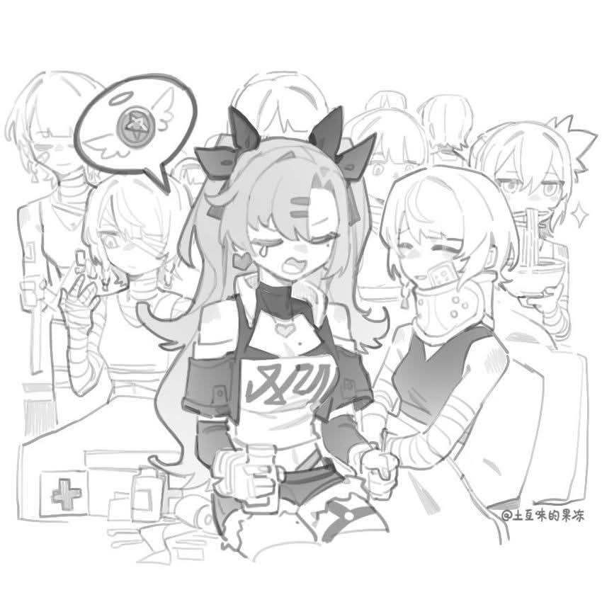 anby_demara, anby_demara_(silver_soldier), clone, crying, eating, injury, long_hair, medium_hair