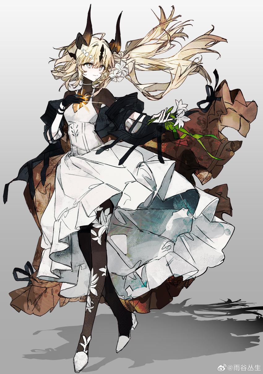 1girl, absurdres, ahoge, arknights, artist_name, black_gloves, blonde_hair, bodystocking