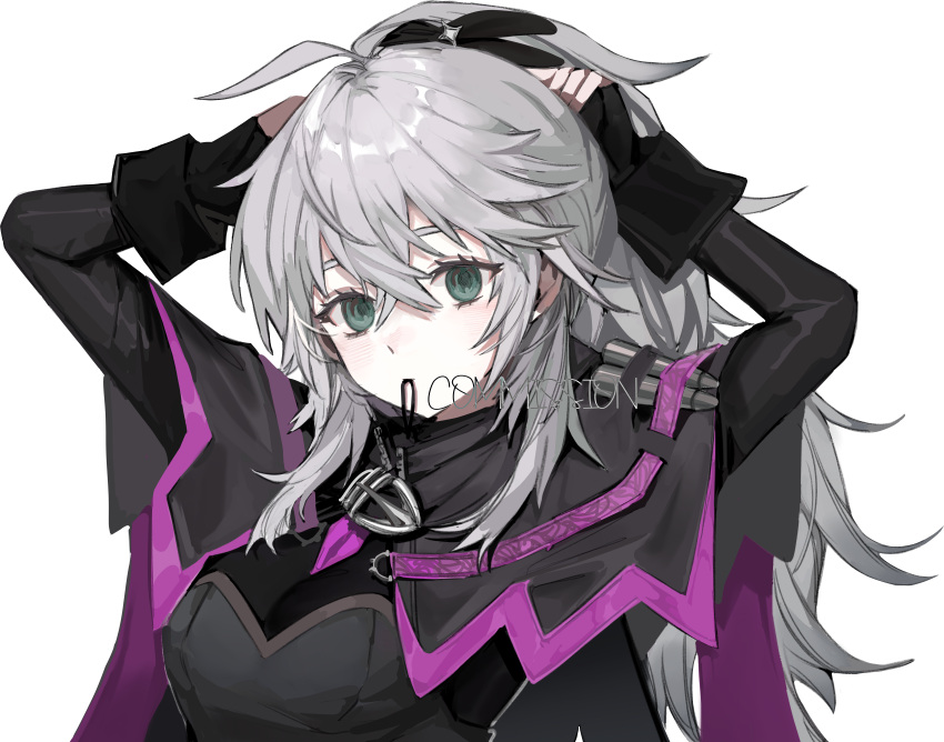 1girl, absurdres, black_gloves, black_hairband, black_survival, breasts, eternal_return:_black_survival, fingerless_gloves