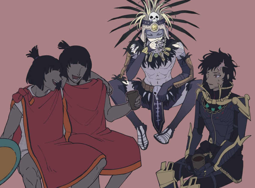 4boys, aztec, black_hair, blonde_hair, dark-skinned_male, dark_skin, fate/grand_order, fate_(series)