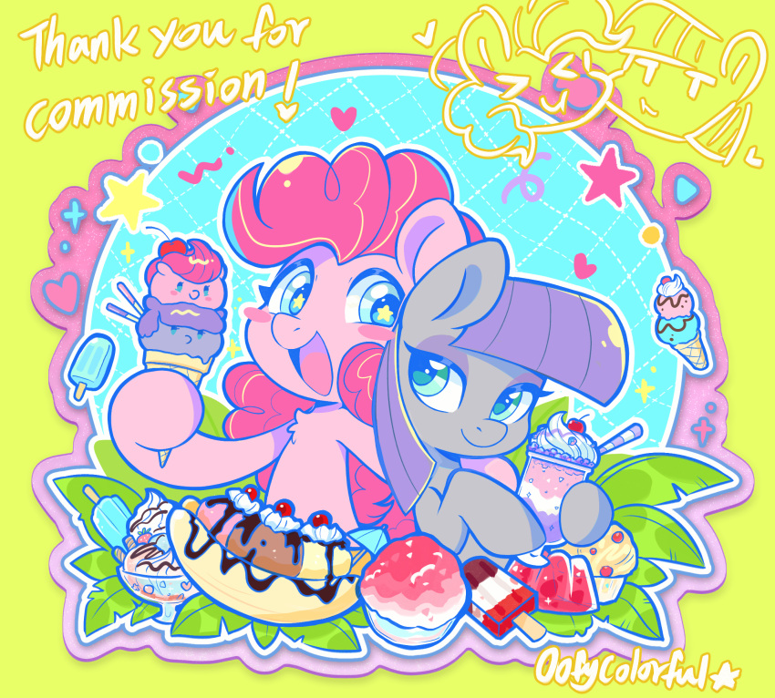 2girls, animal_ears, animal_hands, aqua_eyes, banana, banana_boat, blue_eyes, blush_stickers