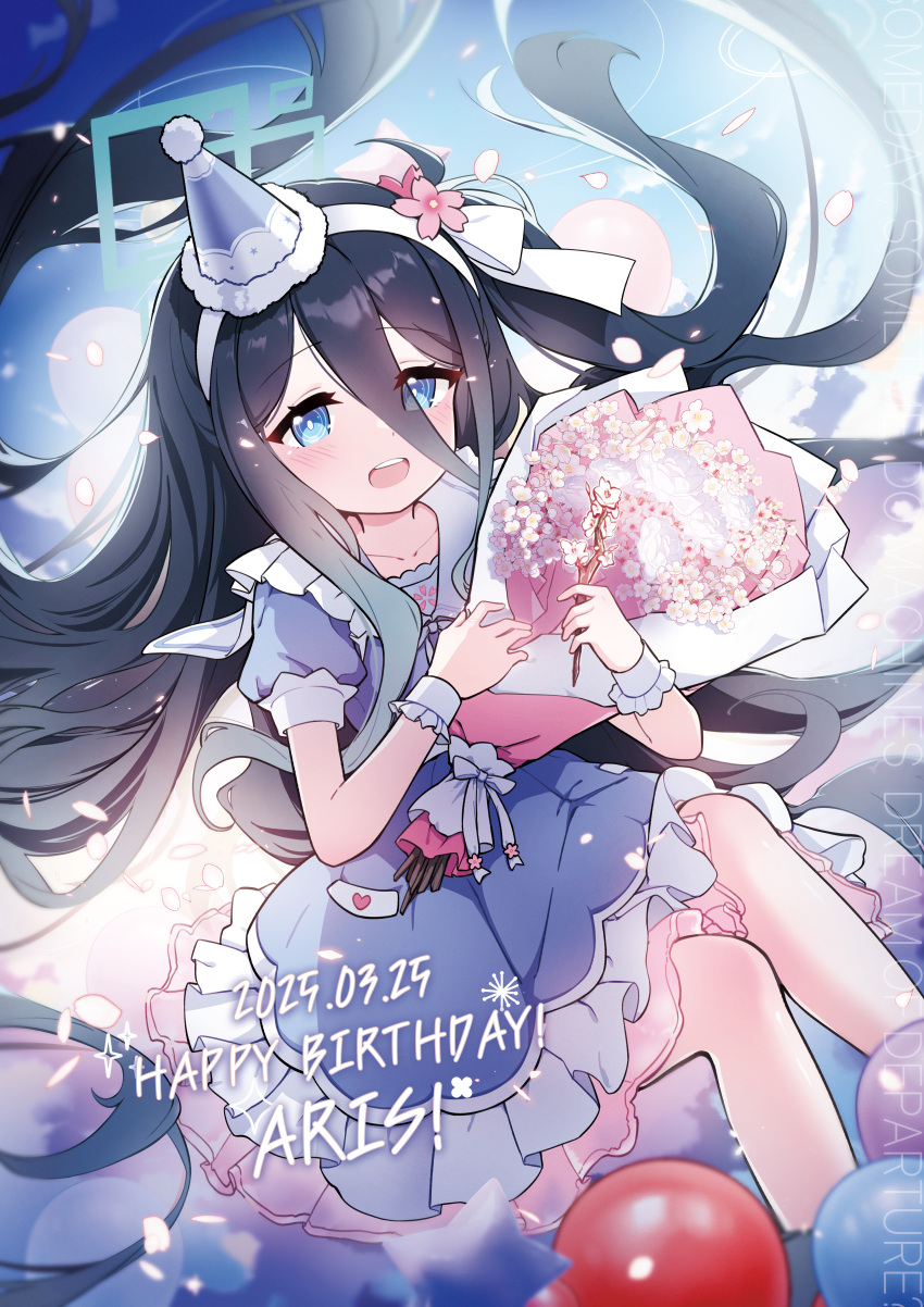 1girl, absurdres, alternate_costume, aris_(blue_archive), black_hair, blue_archive, blue_dress, blue_eyes