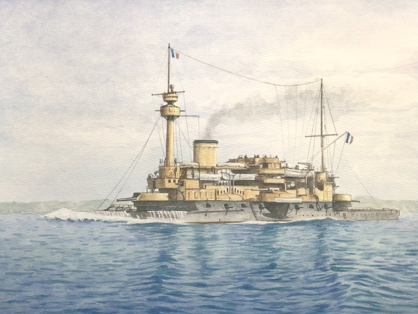 atelier_bono, cannon, clouds, cloudy_sky, french_flag, french_navy, highres, hoche_(ironcald)
