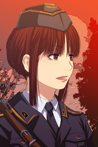 brown_hair, copyright_request, lips, lipstick, makeup, military, military_uniform, mr.romance