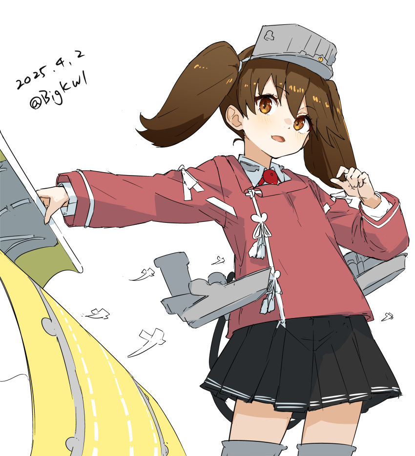 1girl, absurdres, bigkwl, black_skirt, brown_eyes, brown_hair, dated, highres