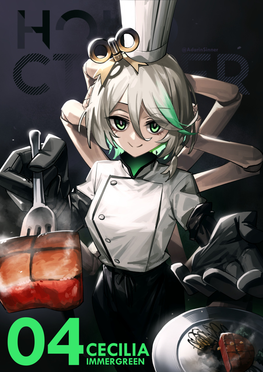 1girl, absurdres, adarin, alternate_costume, black_background, black_gloves, black_pants, braid