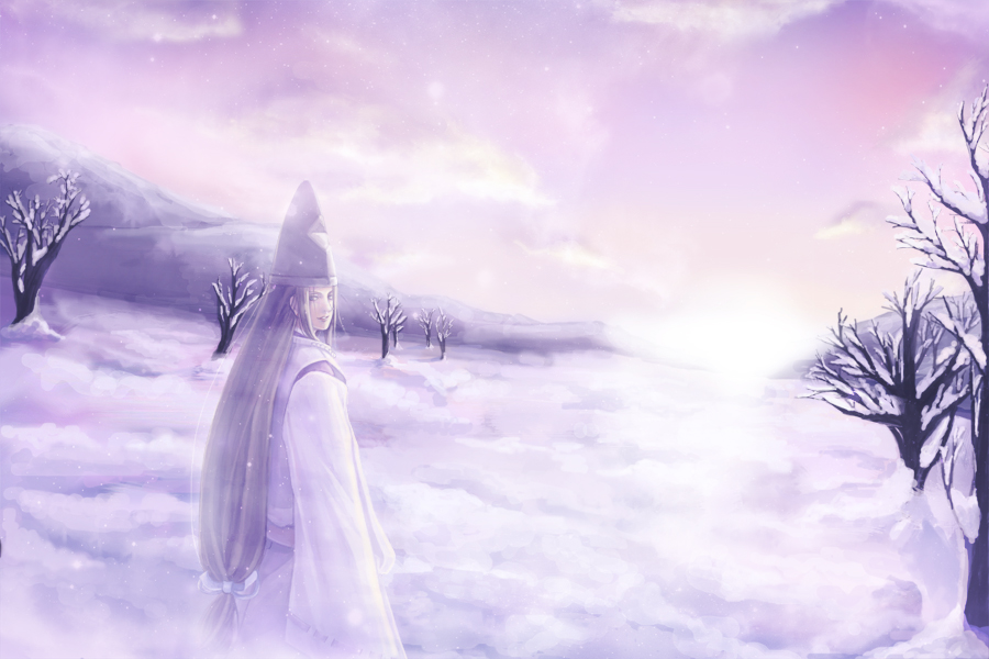 fujiwara_no_sai, ghost, hat, hikaru_no_go, japanese_clothes, long_hair, looking_back, male, scenery, solo, susumu_akira, tate_eboshi, tree
