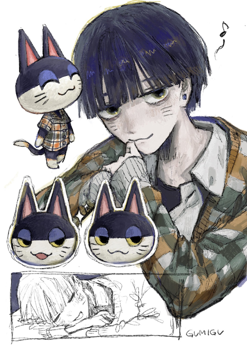 2boys, animal_crossing, blue_eyes, cat_boy, furry, furry_and_humanization, furry_male, gumidrawing