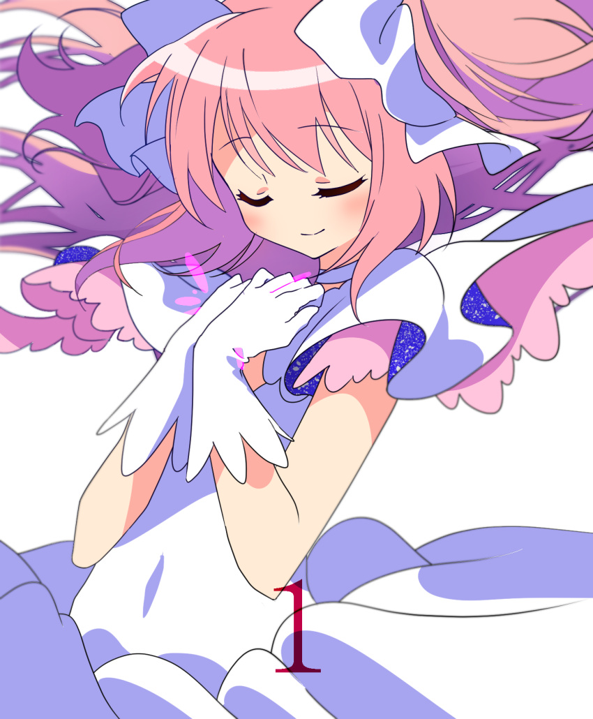 1girl, chabashira_(otya), closed_eyes, dress, gloves, goddess_madoka, highres, kaname_madoka