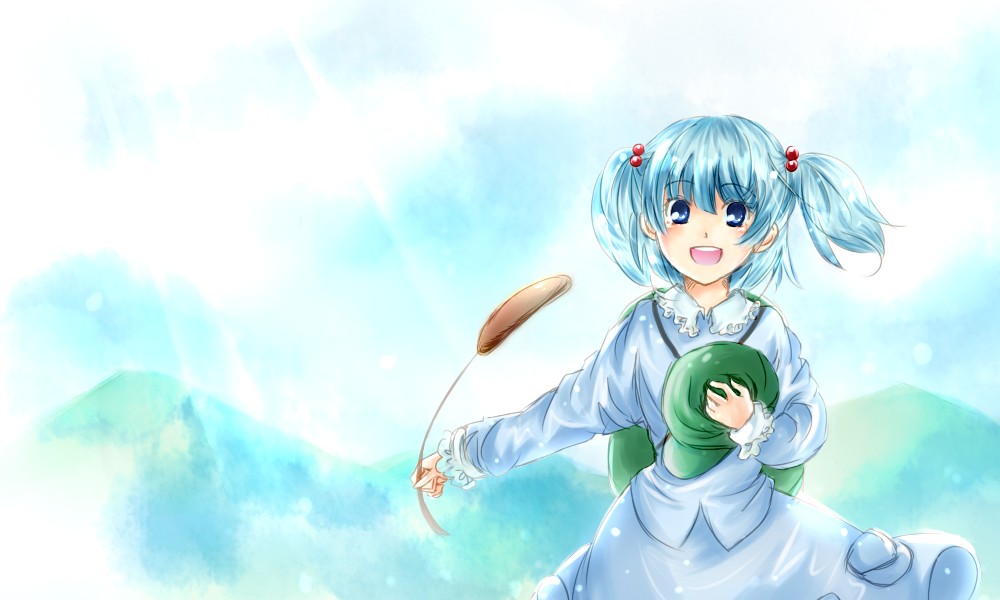 hat, hat_removed, headwear_removed, katsuragi_atori, kawashiro_nitori, open_mouth, smile, solo