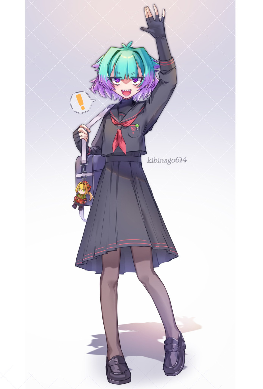 !, 1girl, alternate_costume, artist_name, black_gloves, black_pantyhose, black_serafuku, black_shoes