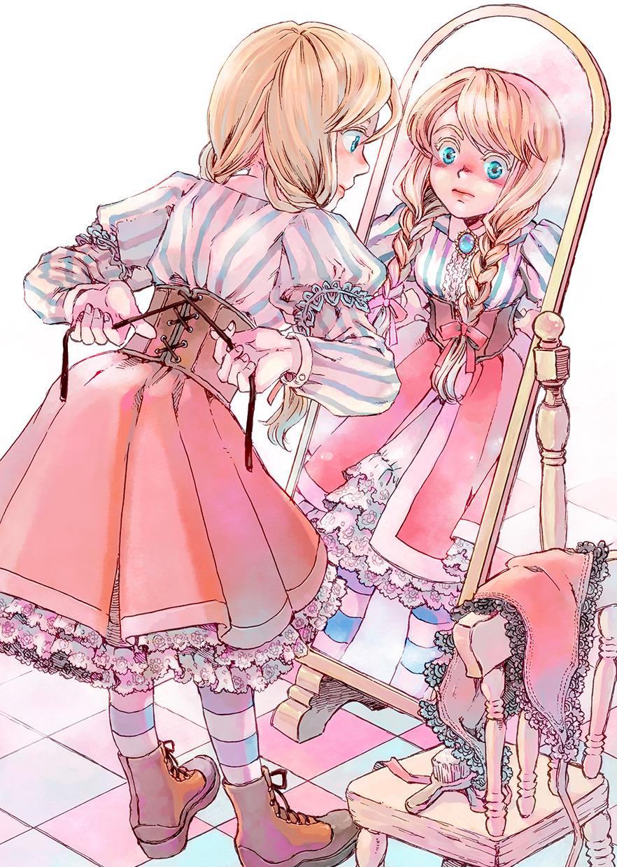 1girl, blonde_hair, blush, boots, braid, breasts, closed_mouth, cordelia_(saga)