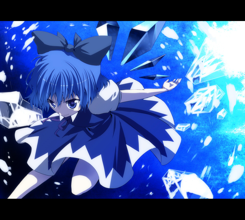 aro, blonde_hair, blue_eyes, blue_hair, cirno, ice, short_hair, solo