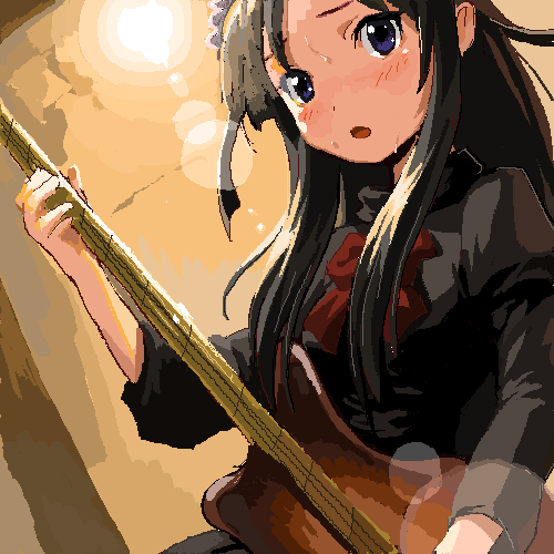 akiyama_mio, bad_id, black_hair, blue_eyes, fuwafuwa_time, guitar, hashimoto_(sunehari0109), heus_(nuntarou)