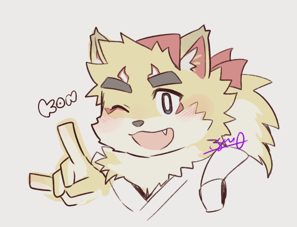 1boy, animal_ears, blush, chibi, commentary, fang, fox_boy, fox_ears