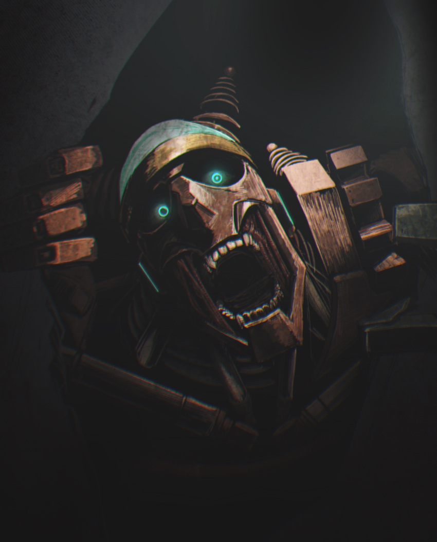 1other, absurdres, gears, glowing, glowing_eyes, highres, horns, looking_at_viewer