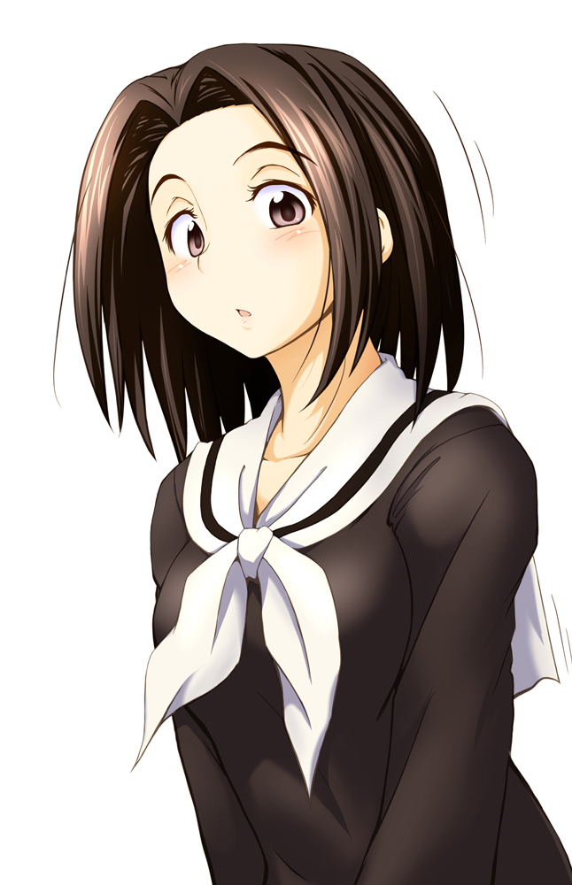 1girl, :o, arima_nana, brown_eyes, brown_hair, maria-sama_ga_miteru, sasaki_akira_(ugc), school_uniform, serafuku, simple_background, solo