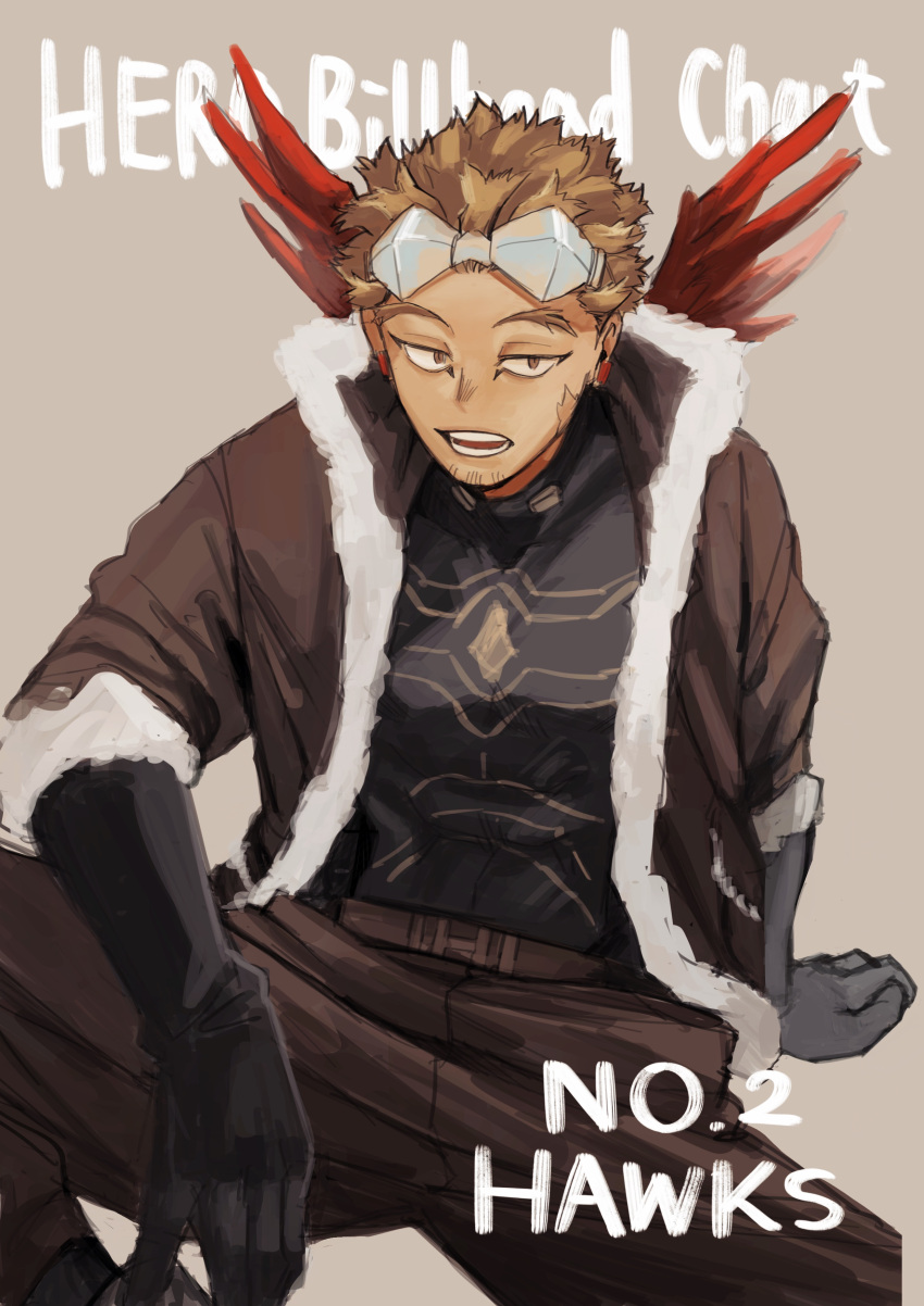 1boy, absurdres, black_gloves, boku_no_hero_academia, brown_coat, brown_hair, brown_pants, character_name