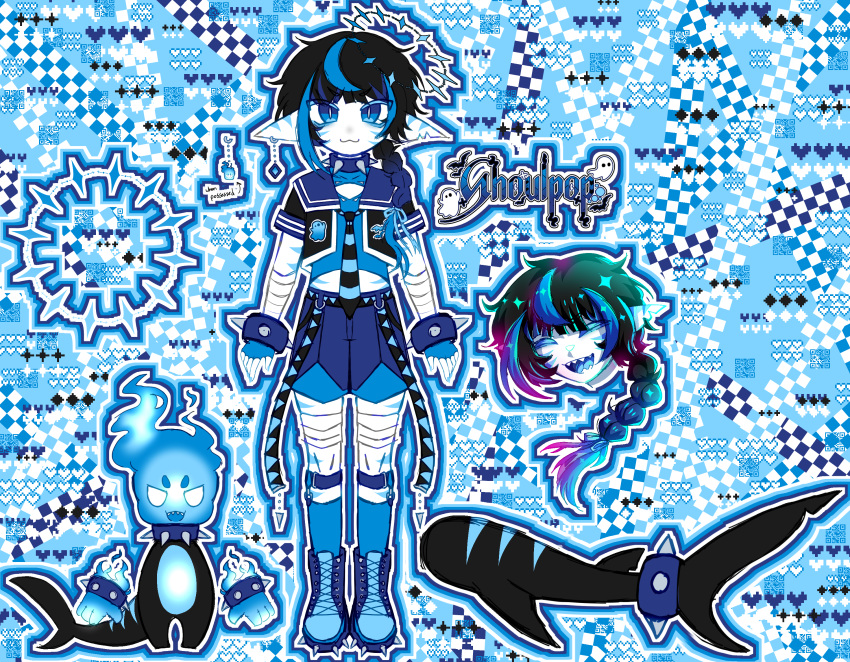 >:), 1boy, :d, armlet, artist_logo, artist_name, bandages, black_hair