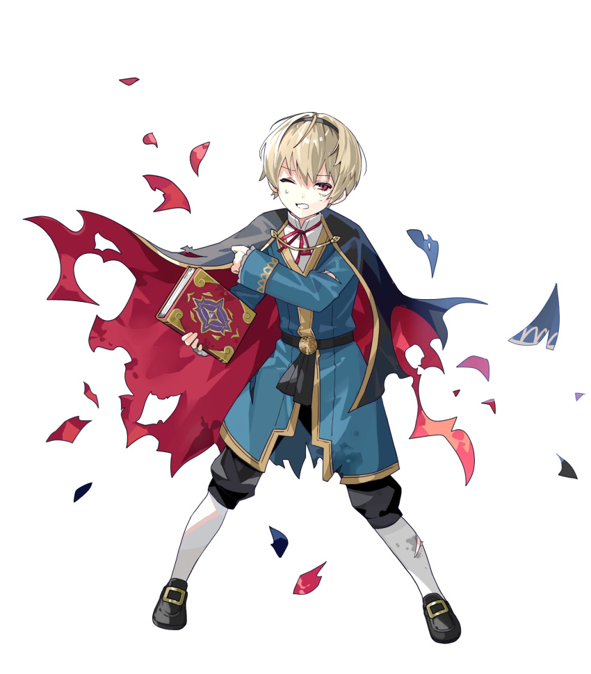 1boy, aged_down, black_cape, blonde_hair, book, brown_eyes, cape, fire_emblem, fire_emblem_fates, fire_emblem_heroes, highres, holding, holding_book, leo_(fire_emblem_fates), leo_(young_sprout)_(fire_emblem_fates), multicolored_cape, non-web_source, official_art, red_cape, solo, tiara, transparent_background