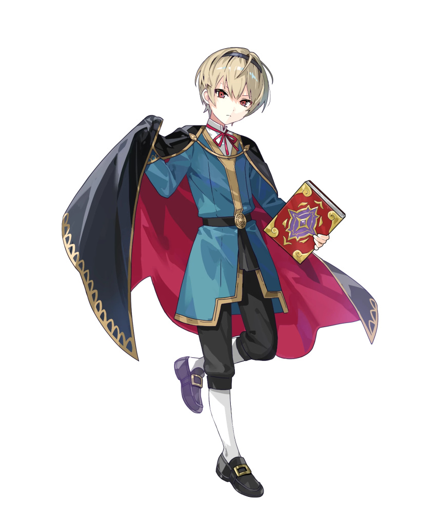 1boy, aged_down, black_cape, blonde_hair, book, brown_eyes, cape, fire_emblem