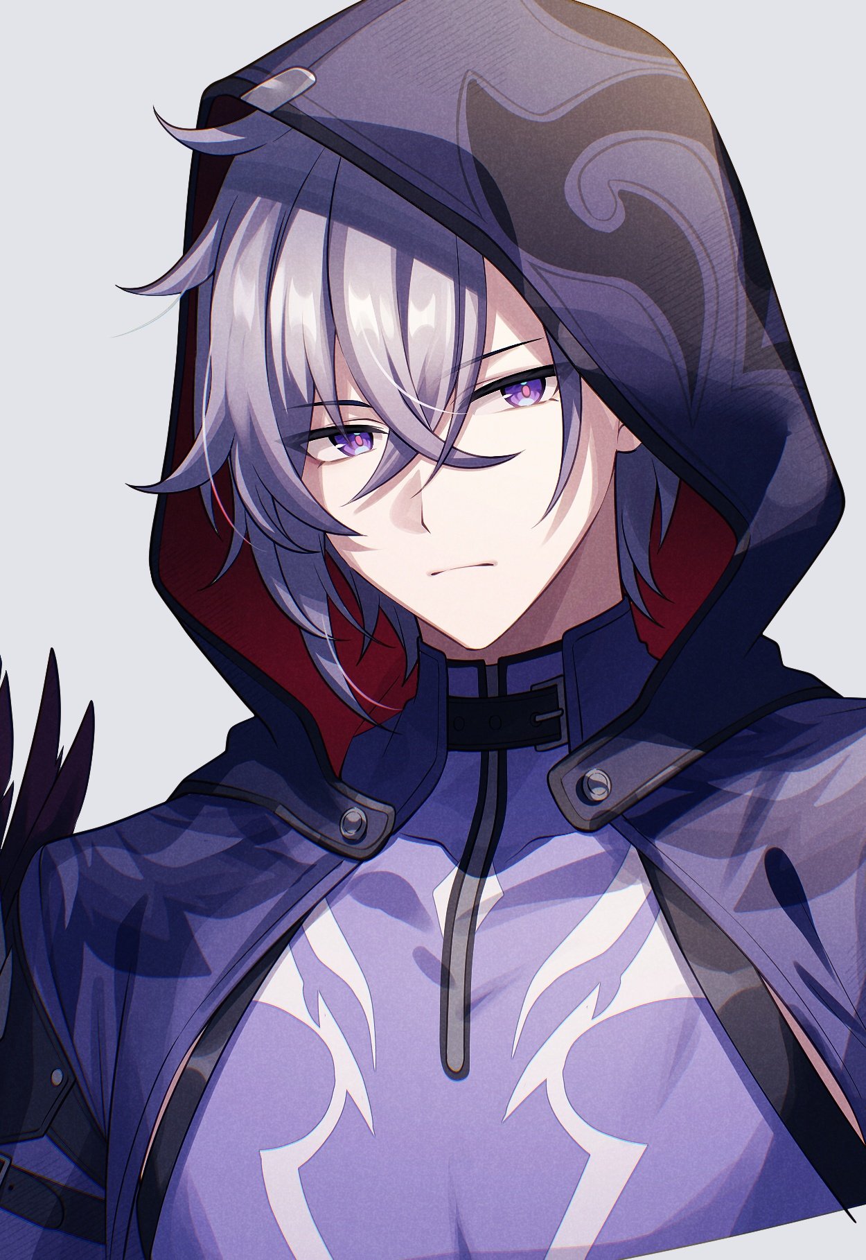 1boy, closed_mouth, grey_hair, hair_between_eyes, highres, honkai:_star_rail, honkai_(series), hood