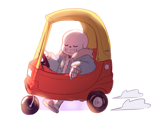 1boy, 2016, 2d, blue_jacket, car, caydeus, cozy_coupe, digital_media, driving, ground_vehicle, hood, hood_down, hooded_jacket, humanoid, jacket, male, male_only, monster, monster_boy, open_jacket, pink_slippers, sans_(undertale), shirt, simple_background, skeleton, slippers, solo, teeth, undead, undertale, utdr_(toby_fox), vehicle, white_background, white_shirt