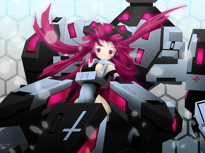 1girl, breasts, cosmic_break, long_hair, mecha_musume, purple_eyes, purple_hair, sideboob