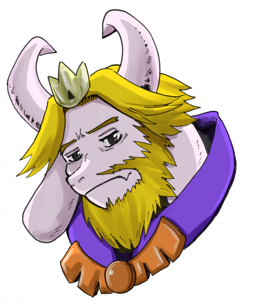 1boy, 2019, 2d, anthro, asgore_dreemurr, beard, black_eyes, blonde_hair