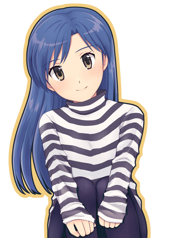 brown_eyes, idolmaster, inusaki, kisaragi_chihaya, long_hair, striped, striped_sweater, sweater