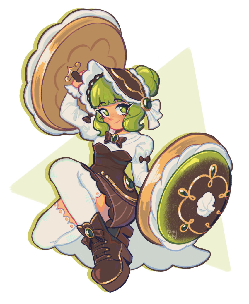 1girl, aegyo_sal, blunt_bangs, cookie_run, cookie_run:_kingdom, didy414, dress, green_eyes