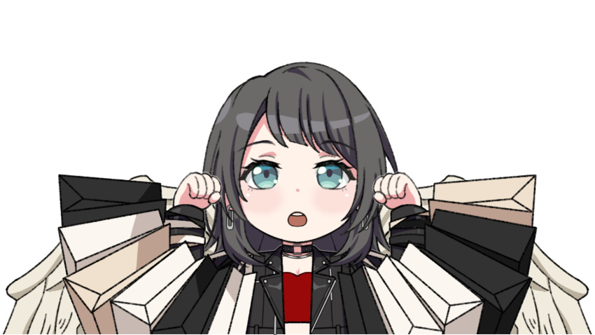1girl, bang_dream!, bang_dream!_it's_mygo!!!!!, black_hair, black_jacket, chou_xxx, colombia_pose_(meme), earrings