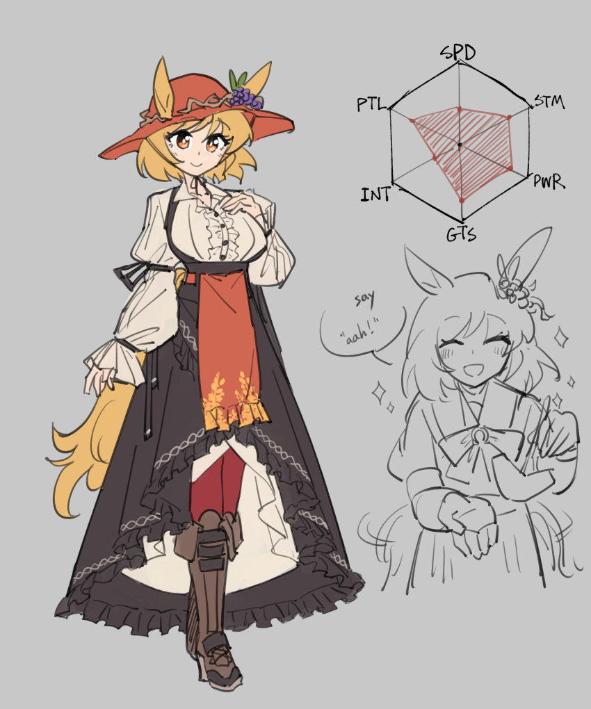 1girl, aki_minoriko, alternate_costume, animal_ears, black_skirt, blonde_hair, boots, full_body