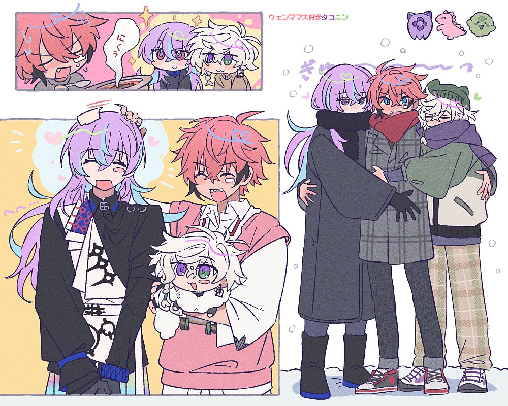 3boys, :3, :d, ^_^, ahoge, akagi_wen, akagi_wen_(1st_costume), bandaid