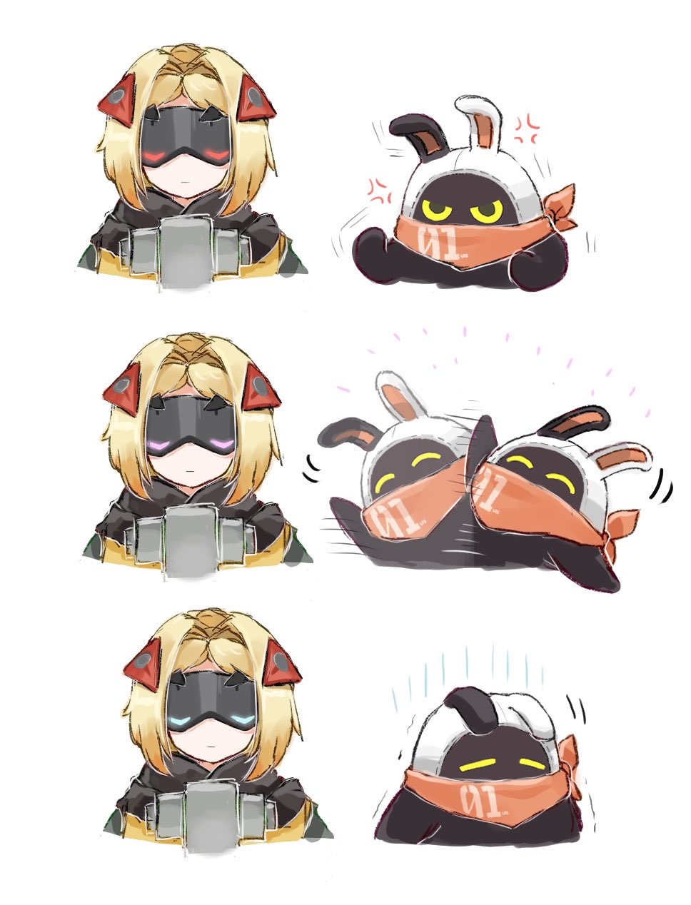 1girl, 1other, ^_^, angry, az79709363, bandana, bandana_around_neck, bangboo_(zenless_zone_zero)