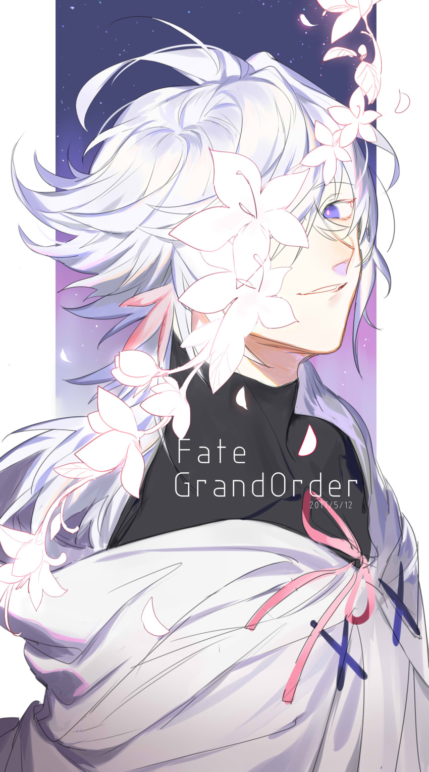 1boy, absurdres, ahoge, aleo, bishounen, black_shirt, copyright_name, english_text