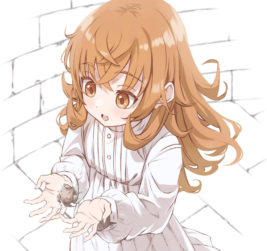 1girl, brown_eyes, brown_hair, commentary_request, dress, from_above, highres, juliette_(mushoku_tensei)