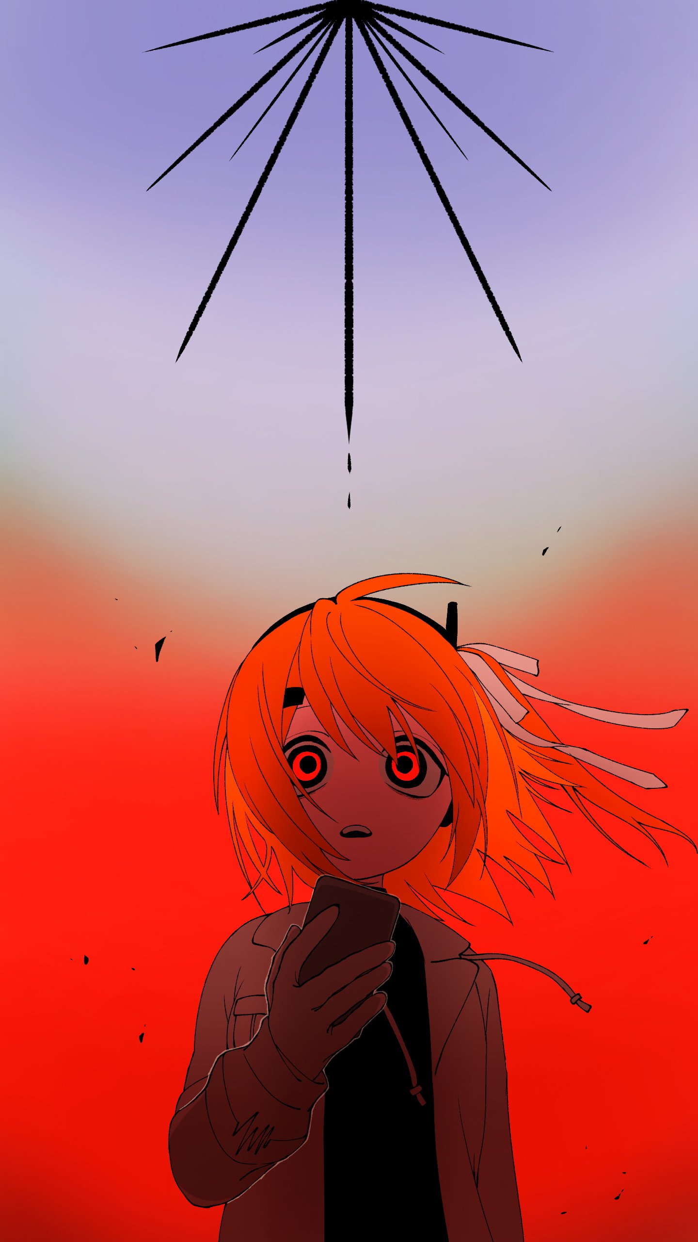 1girl, a.i._voice, absurdres, adachi_rei, ayame_(adbn_00), black_shirt, blue_background, diffraction_spikes