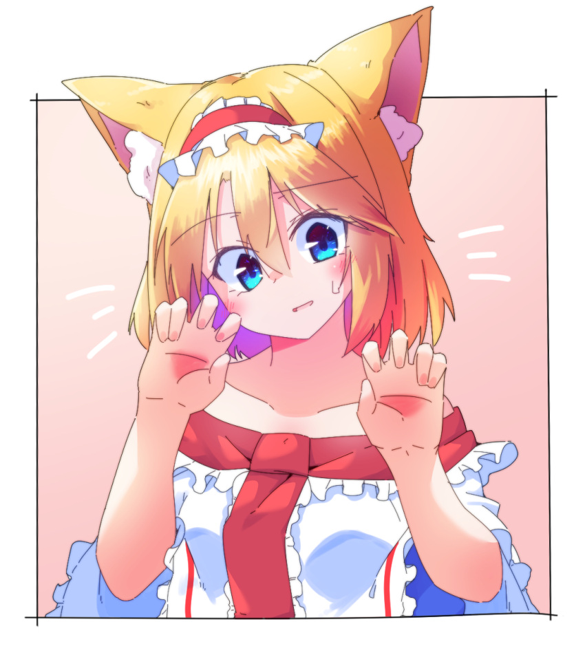 1girl, adapted_costume, alice_margatroid, animal_ear_fluff, animal_ears, blonde_hair, blue_dress, blue_eyes