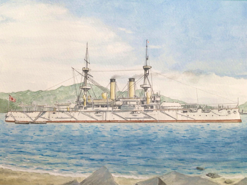 atelier_bono, battleship, cannon, highres, military_vehicle, no_humans, ocean, original
