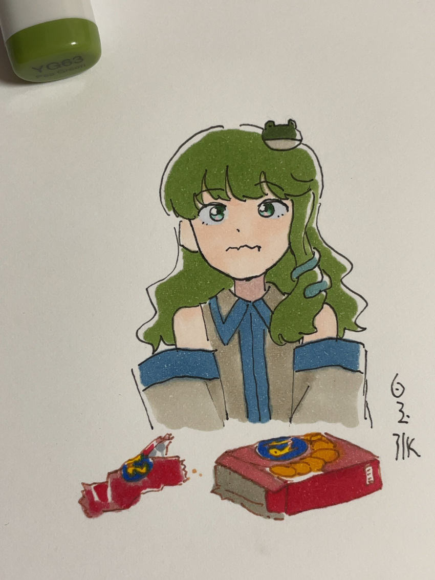 1girl, art_tools_in_frame, bare_shoulders, blunt_bangs, collared_shirt, detached_sleeves, dot_nose, facing_viewer