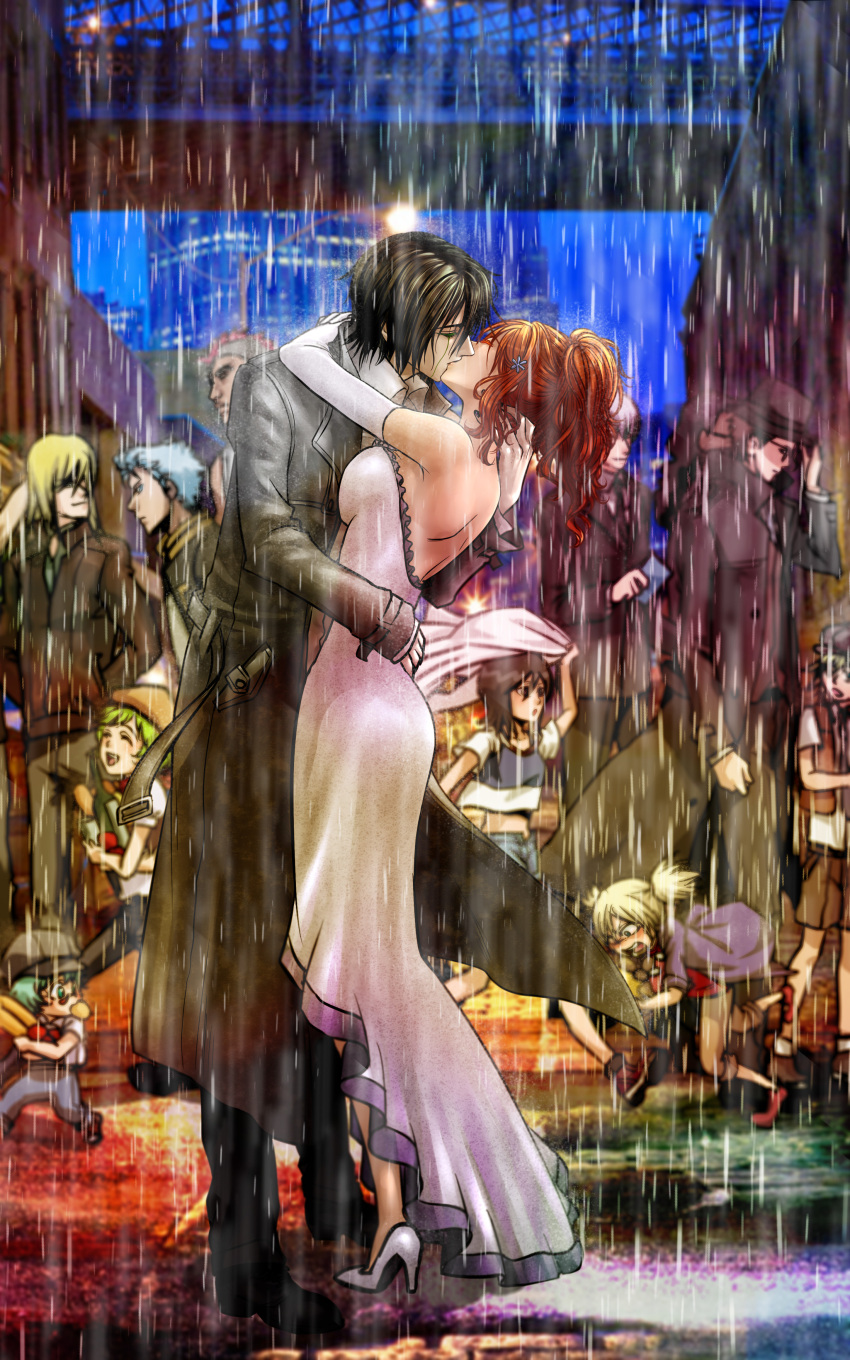 5girls, 6+boys, absurdres, aizen_sousuke, backless_dress, backless_outfit, billie, black_hair